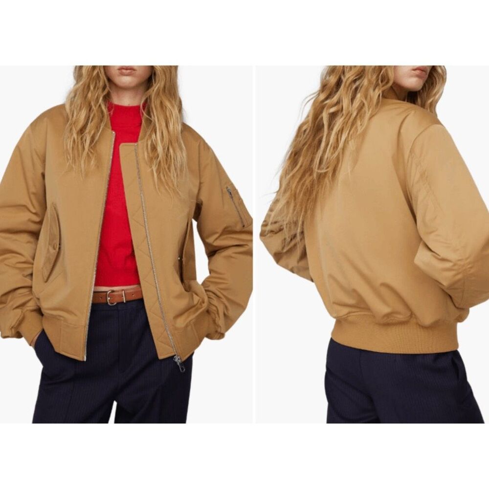 MANGO $140 Oversized Bomber Jacket Tan Womens XS NEW